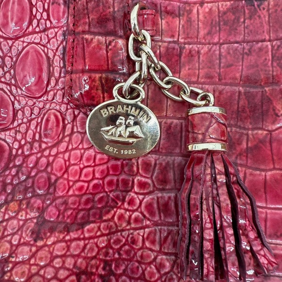 Brahmin Medium Asher Tote Pomegranate Melbourne Croc Leather Bag Wear Spots - Picture 10 of 16